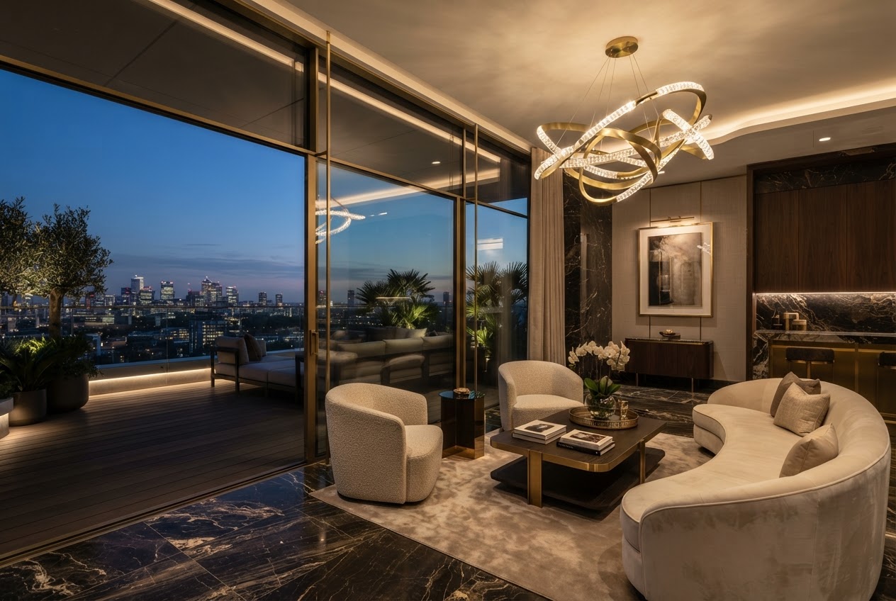 Sky Villa lounge with terrace views